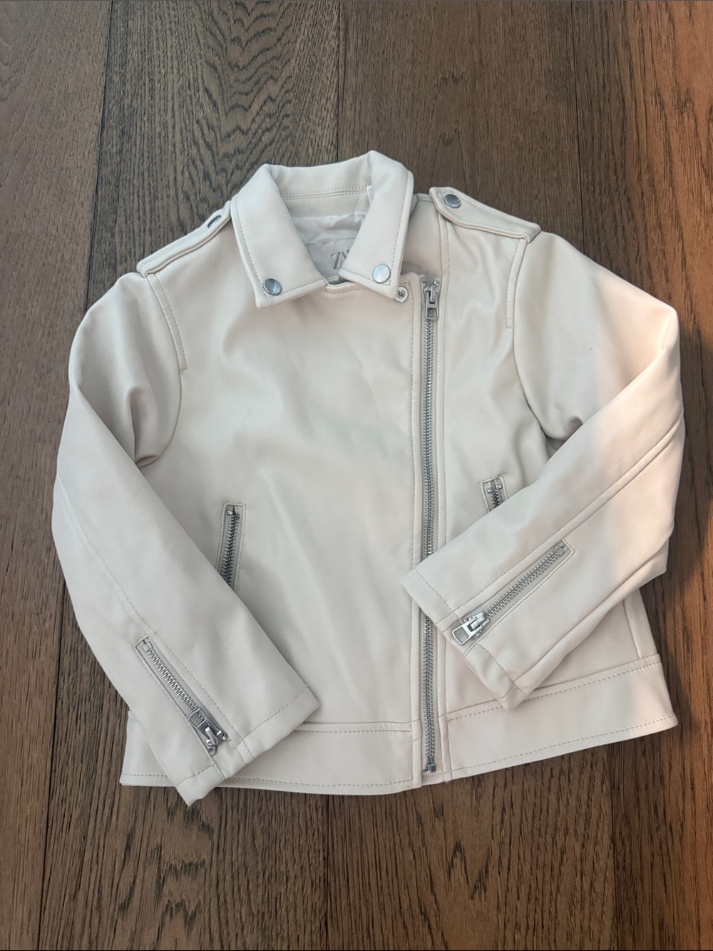 *NWOT* ZARA Girls Cream Faux Leather Moto Jacket